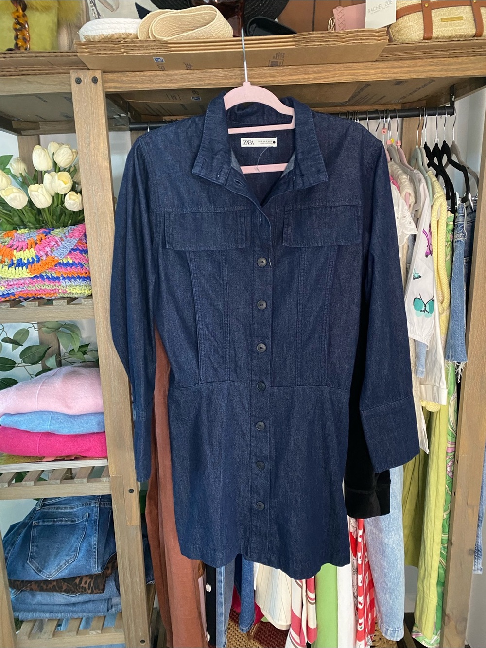 ZARA Dark Indigo Long Smocked Back Denim Jacket! 🌌 - Picture 2 of 11